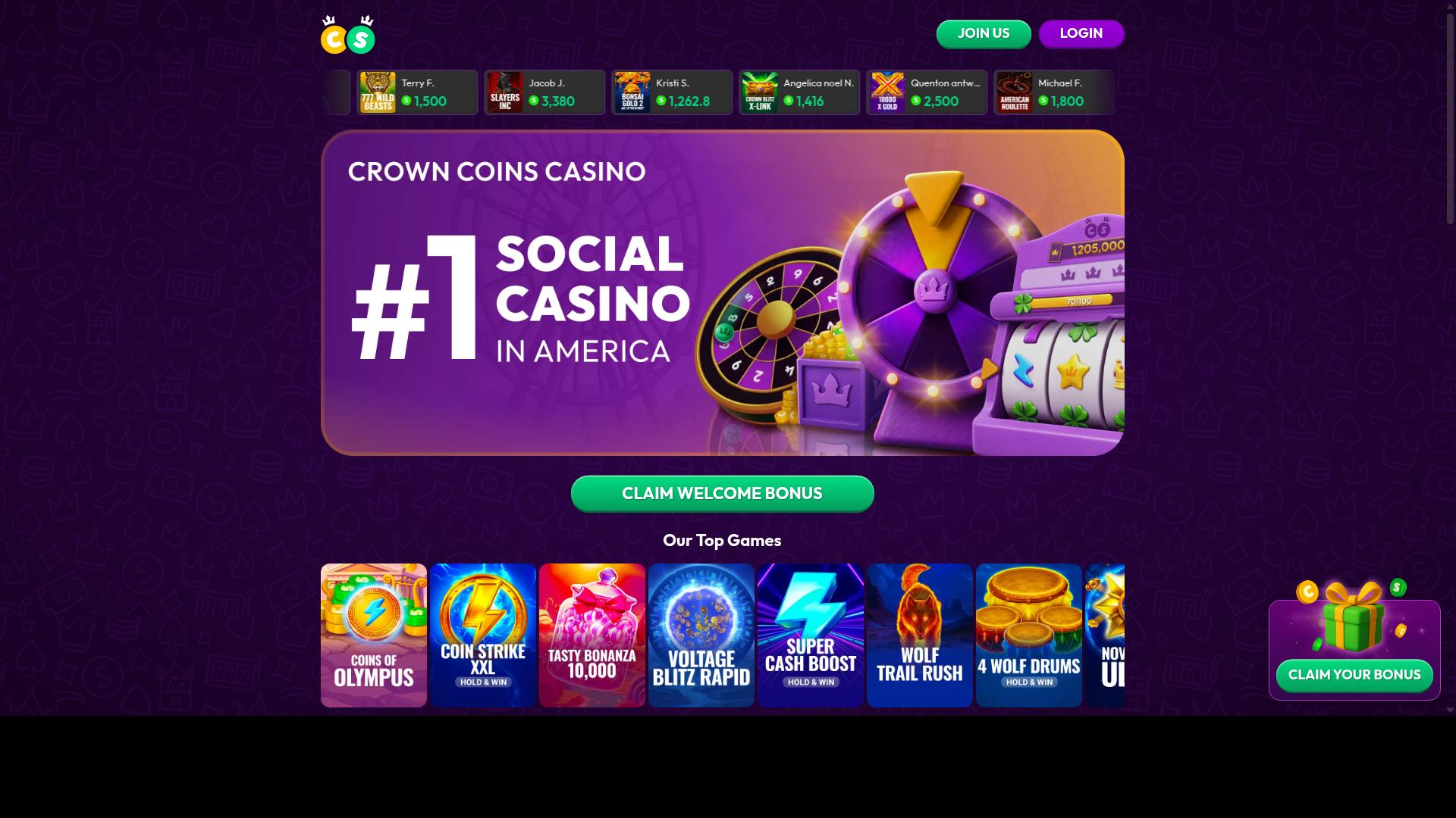 Crown Coins Casino website